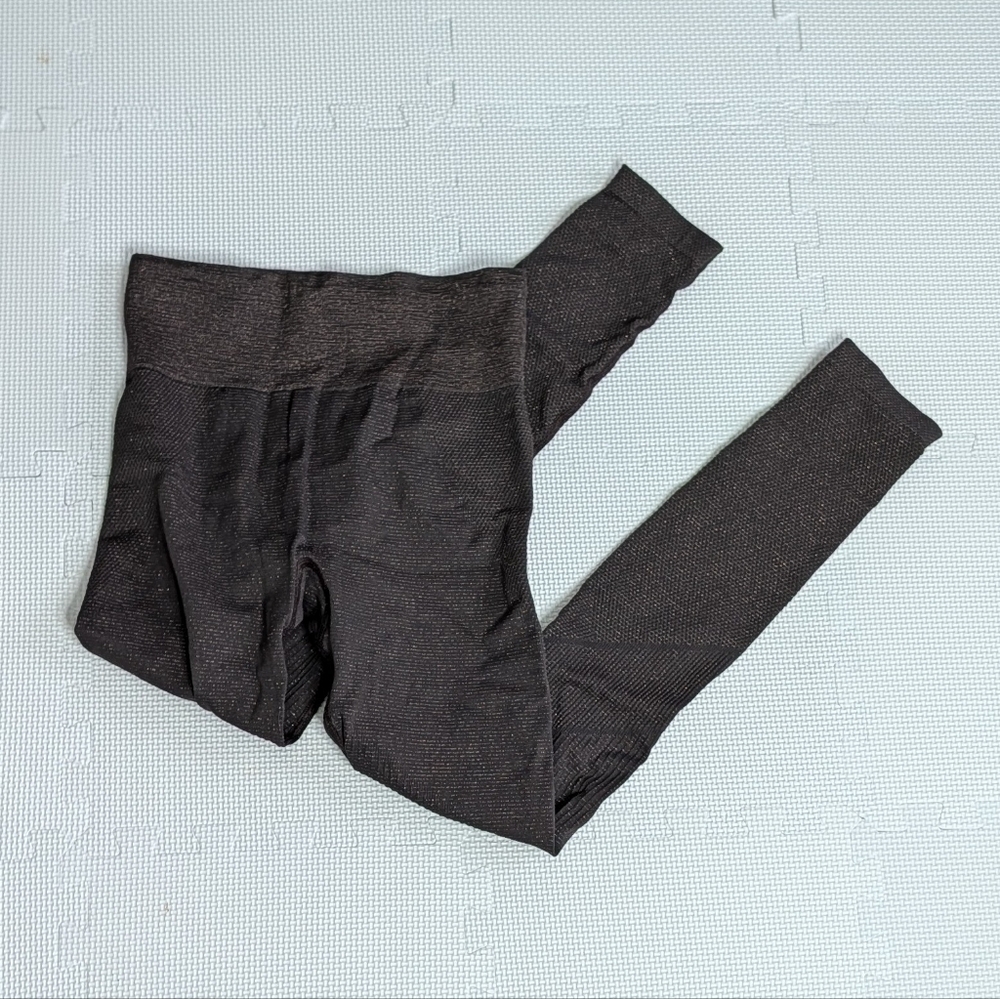 Athleta Leggings Medium Brown Glitter Shimmer Espresso - Picture 2 of 7